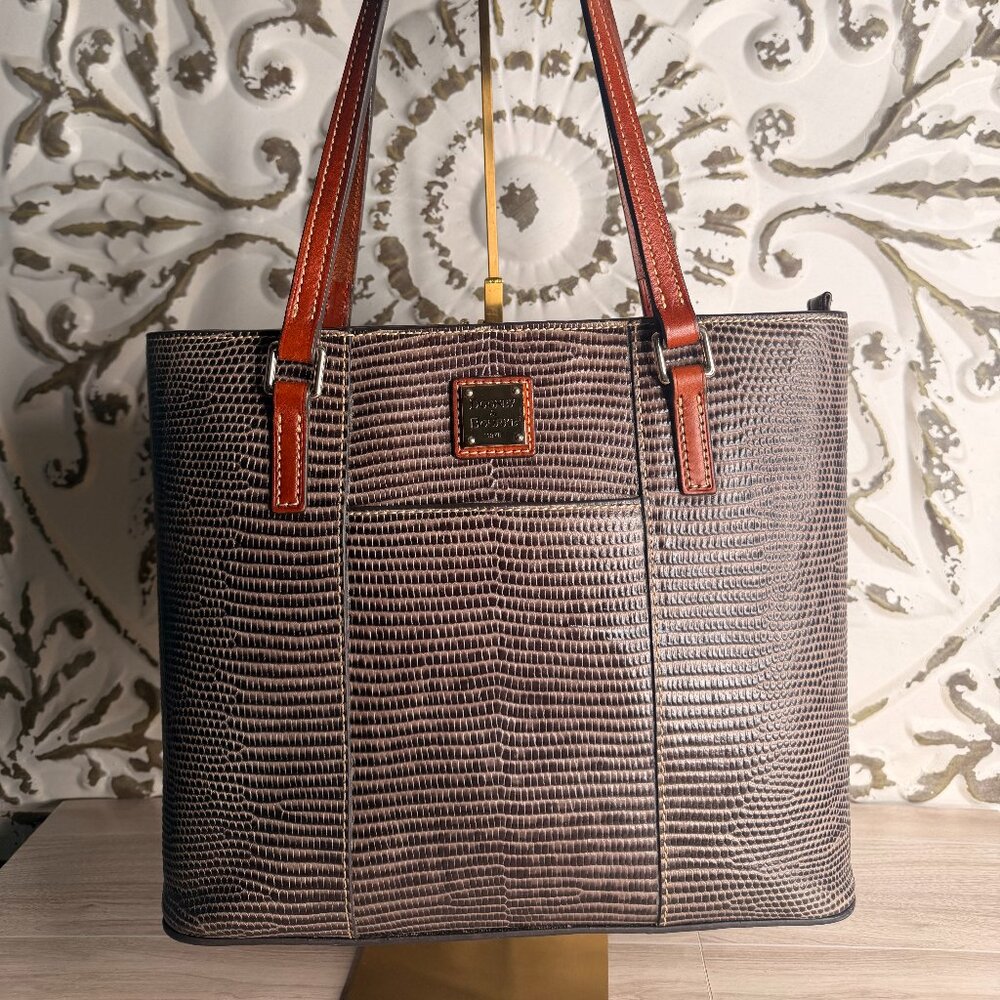 Dooney & Bourke Leather Embossed Lizard Lexington Tote / Shoulder Bag Tan